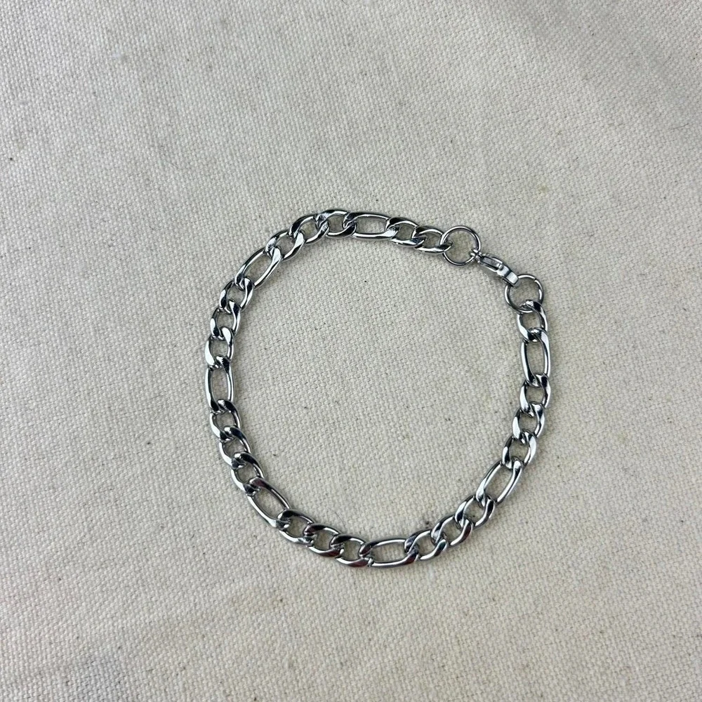 Vintage style stainless steel silver cuban link chain bracelet grunge punk 7mm
